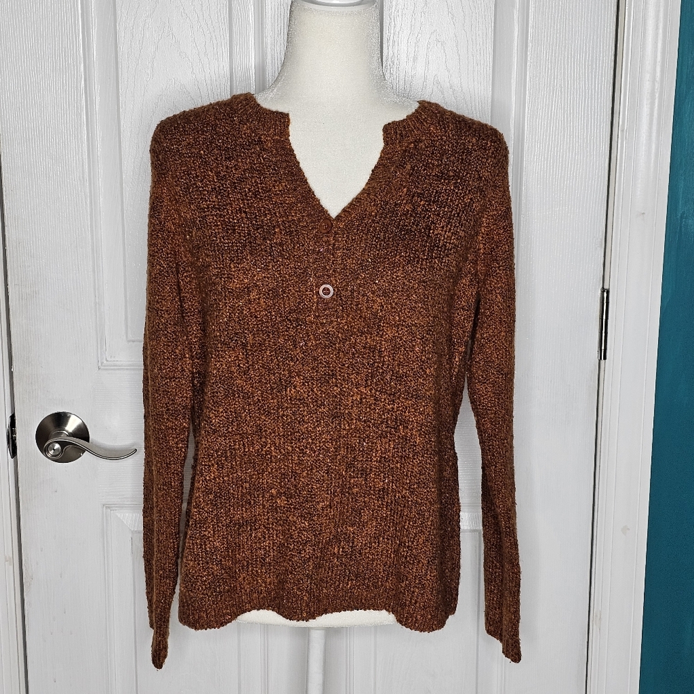 Christopher and Banks V Neck Sweater Small Rust Brown